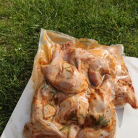 Marinated and fresh quail meat