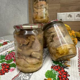 Quail and rabbit meat in a jar